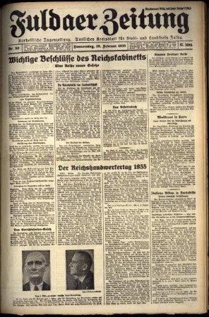 Erste Ausgabe vom Donnerstag, den 28. Februar 1935.