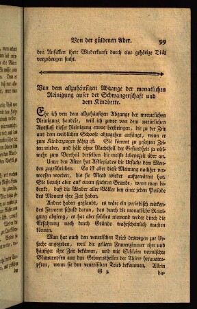 99-116, Der allzuhäufige Abgang der monatlichen Reinigung ausser der Schwangerschaft und dem Kindbette