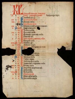 [Kalendar]; liturgisches Kalendar der Monate Mai und Juni mit zahlreichen Einträgen aus dem Martyrologium; Feste der Diözesen Trier und Mainz