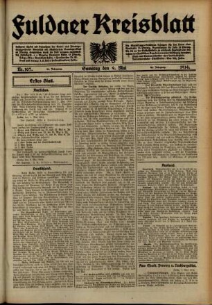Erste Ausgabe vom Samstag, den 09. Mai 1914.