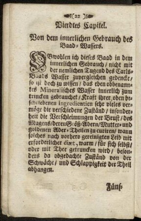 Viertes Capitel. Von dem innerlichen Gebrauch des Baad-Wassers