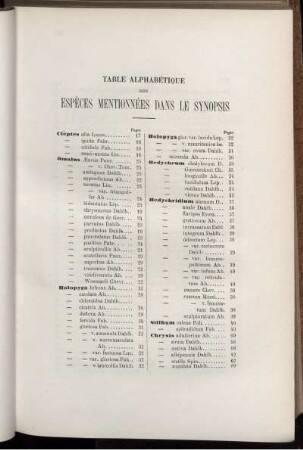 Table Alphabetique Des Especes Mentionnees Dans Le Synopsis