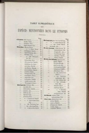 Table Alphabetique Des Especes Mentionnees Dans Le Synopsis
