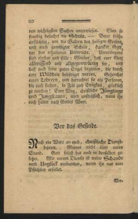 Vor das Gesinde