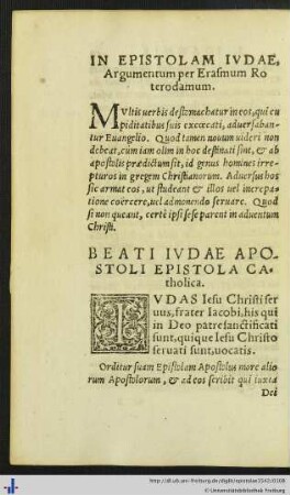 Beati Iudae Apostoli Epistola Catholica.