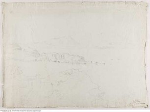 Blick vom Capo Miseno auf die Isola Pennata, die Aragoneserfestung von Baia, den Monte Gauro und den Golf von Pozzuoli