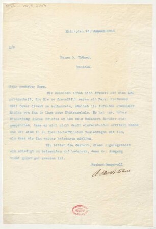Brief an Otto Thümer : 16.01.1913