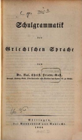 Schulgrammatik der griechischen Sprache