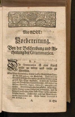 Vorbereitung. Von der Beschreibung und Abtheilung der Grammatica