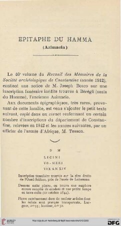 Sér. 5: Epitaphe du Hamma (Azimacia)