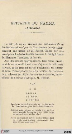 Sér. 5: Epitaphe du Hamma (Azimacia)