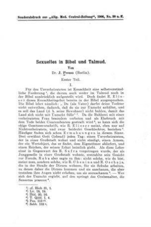 Sexuelles in Bibel und Talmud / von J. Preuss