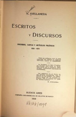 Escritos y discursos : [Rückent.:] Obras, 7. Discursos, cartas y articulos politicos 1856 - 1874