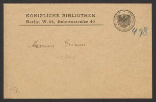 Brief an Wilhelm Grimm : o.D. [Dienstag [n.1841]]