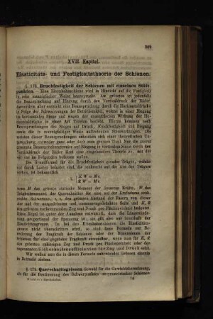 XVII. Kapitel. Elasticitäts- und Festigkeitstheorie der Schienen.