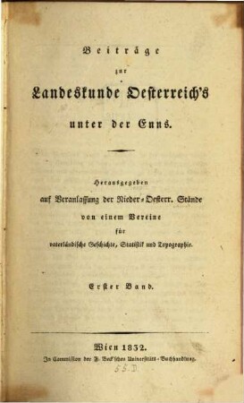Beiträge zur Landeskunde Österreich's unter der Enns. 1. 1832