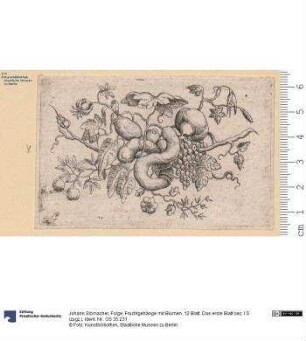 Folge: Fruchtgehänge mit Blumen, 12 Blatt. Das erste Blatt bez: I S (zsgz.)