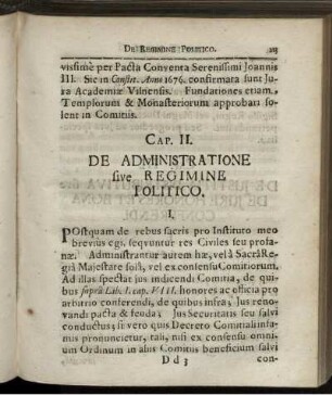Cap. II. De Administratione sive Regimine Politico