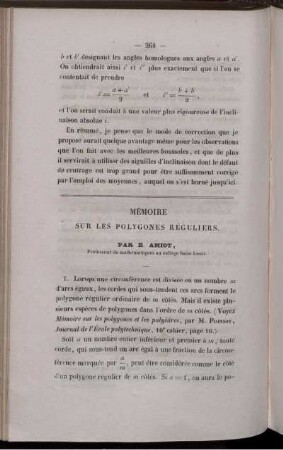 Mémoire sur les polygones réguliers.