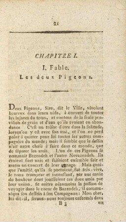 I. Fable. Les deux Pigeons