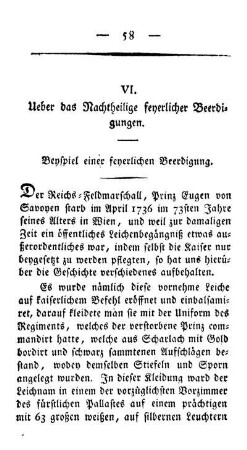 VI. Ueber das Nachtheilige feyerlicher Beerdigungen