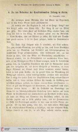 4. An den Redacteur der Constitutionellen Zeitung in Berlin