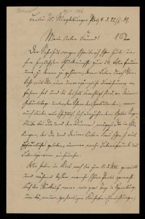 102: Brief von Reinhold Johow an Gottlieb Planck, Berlin, 22.6.1889