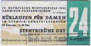 Eintrittskarte für das Kürlaufen der Damen bei den IV. Olympischen Winterfestspielen