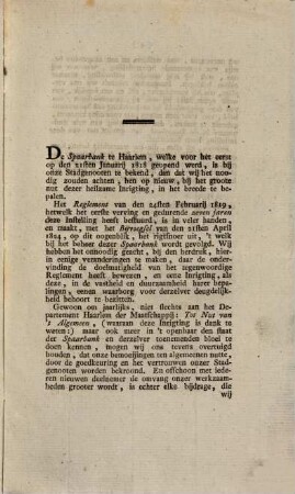 Reglement van de Spaarbank, opgerigt door het departement Haarlem, der Maatschappij: tot nut van't algemeen