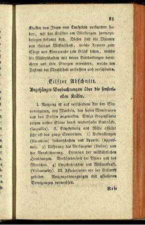 Eilfter Abschnitt. Angehängte Beobachtungen über die sensoriellen Kräfte.