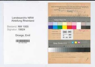 Entnazifizierung Emil Droege, geb. 28.10.1903 (Bahnsekretaer)