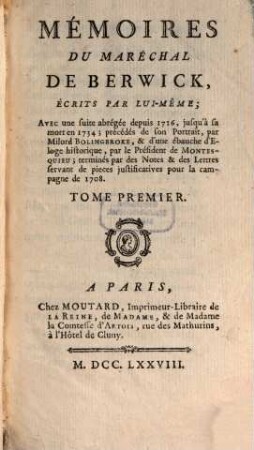 Mémoires du Maréchal de Berwick : écrits par lui-mème. 1