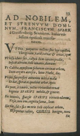 Ad ... Franciscum Sparr a Greiffenberg, ... huius ... opusculi translatorem.