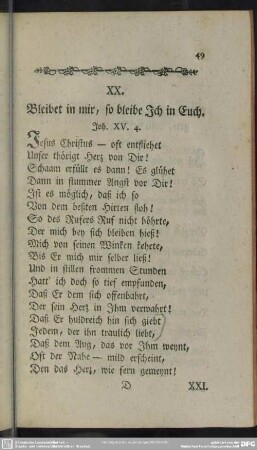 XX. Bleibet in mir, so bleibe Ich in Euch. Joh. XV. 4