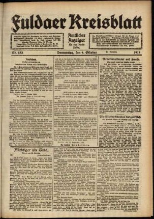 Ausgabe vom Donnerstag, den 09. Oktober 1919.