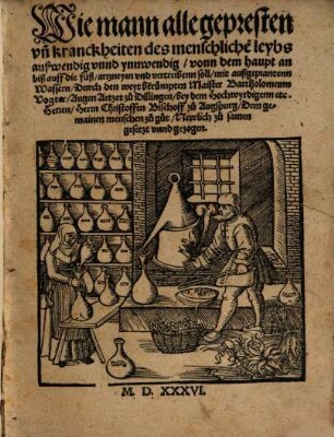 Wie mann alle gepresten un[d] kranckheiten des menschliche[n] leybs außwendig unnd ynnwendig vonn dem haupt an biß auff die füß artzneyen und vertreibenn soll mit außgeprantenn Wassern