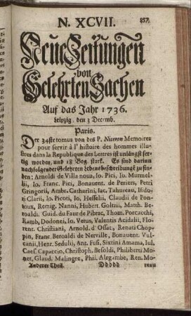 N. XCVII. Leipzig, den 3 Decemb. - N. CV. Leipzig, den 31 Decemb.