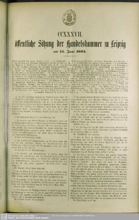 CCXXXVII. öffentliche Sitzung der Handelskammer zu Leipzig am 15. Juni 1894