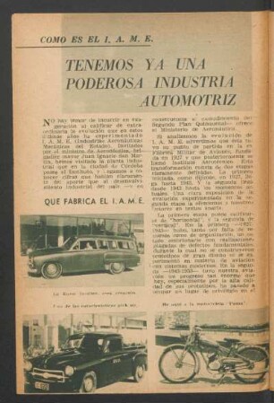 Tenemos ya una poderosa industria automotriz : Como es el I. A. M. E.
