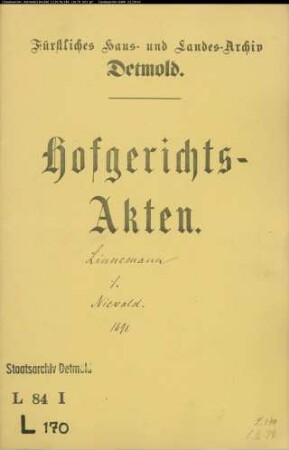 Lindemann, Simon Hermann gegen Johann Niewald - Schuldforderung