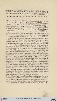 I. Pergamentmanuskripte mit Miniaturen des 12. bis 16. Jahrhunderts (Nr. 1-17a)
