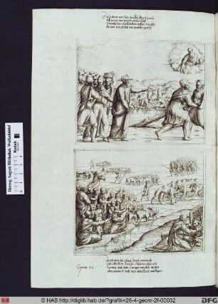 Moses verwandelt das bittere Wasser von Mahra mithilfe eines Baumes in süßes Wasser.