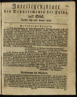 34tes Stück. Cassel den 22ten August 1808