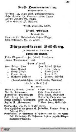 Großh. Domänenverwaltung und Physicat, Bürgermeisteramt Heidelberg und städtische Anstalten