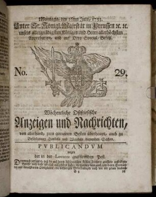 No. 29. Montags, den 16ten Julii, 1753.
