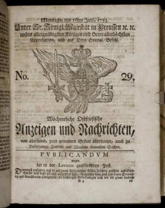 No. 29. Montags, den 16ten Julii, 1753.