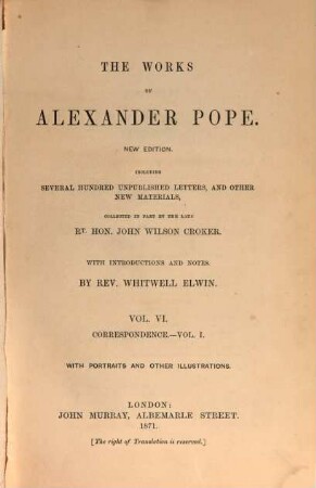 The works : including several hundred unpublished letters, and other new materials, 6. Correspondence ; 1