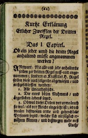 Kurtze Erklärung Etlicher Zweifflen der Dritten Regel.
