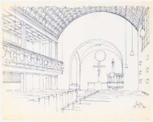 Evangelische Kirche, Berlin-Nikolassee Umbau: Perspektivische Innenansicht Altarseite