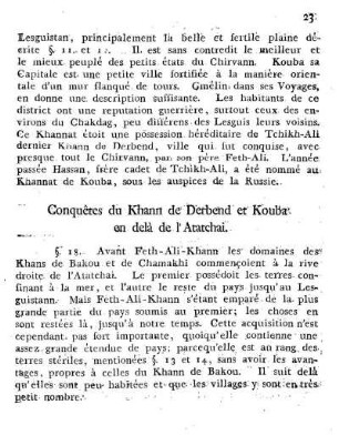 § 18. Conquêtes du Khann de Derbend et Kouba en delà de l'Atatchai